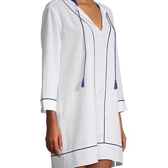 New!! Marabelle White/Navy Shirtdress Tassel Swim Coverup Size Large🤍🌊 - Picture 3 of 11